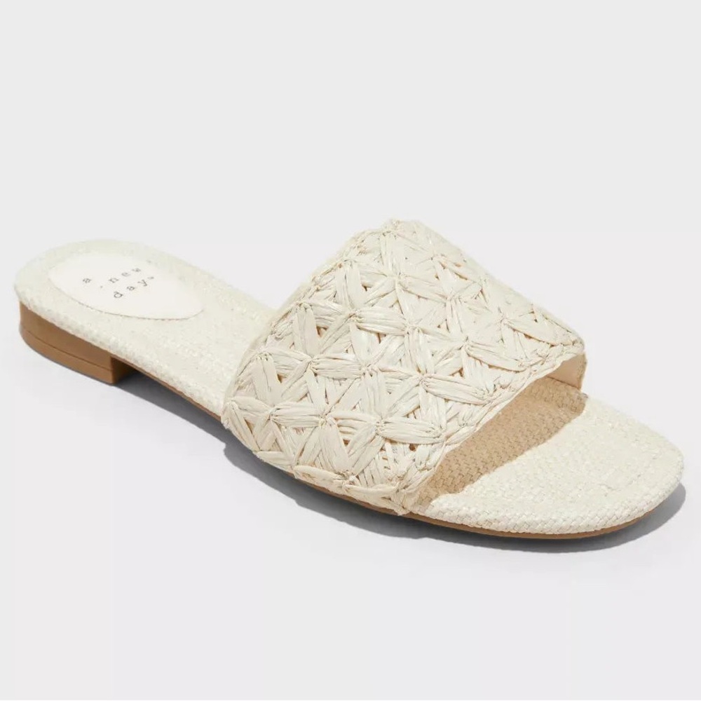 A New Day Women's White Ariella Woven Raffia Slide Sandals Various Sizes